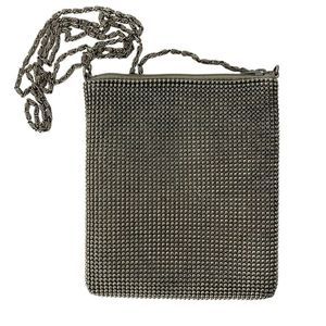 Silver Mesh Crossbody Womens Bag Silver Bead Mesh  Chain Strap 6.5" x 5.5" 4081